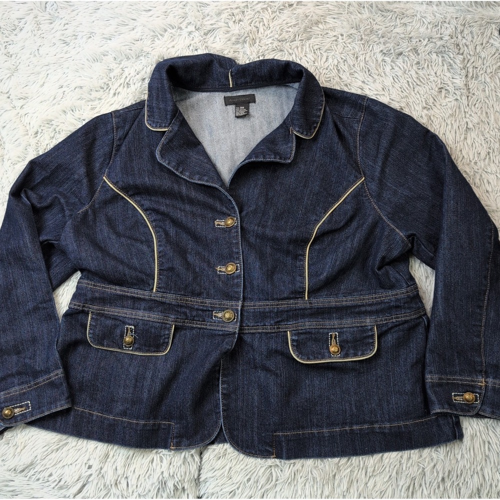 Ashley Stewart Jacket Womens 20W Blue Denim Jean Coat Comfort Casual Stretch